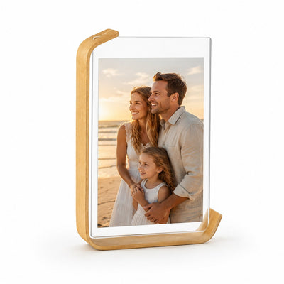 Curved Clear Photo Frame — Natural Wood